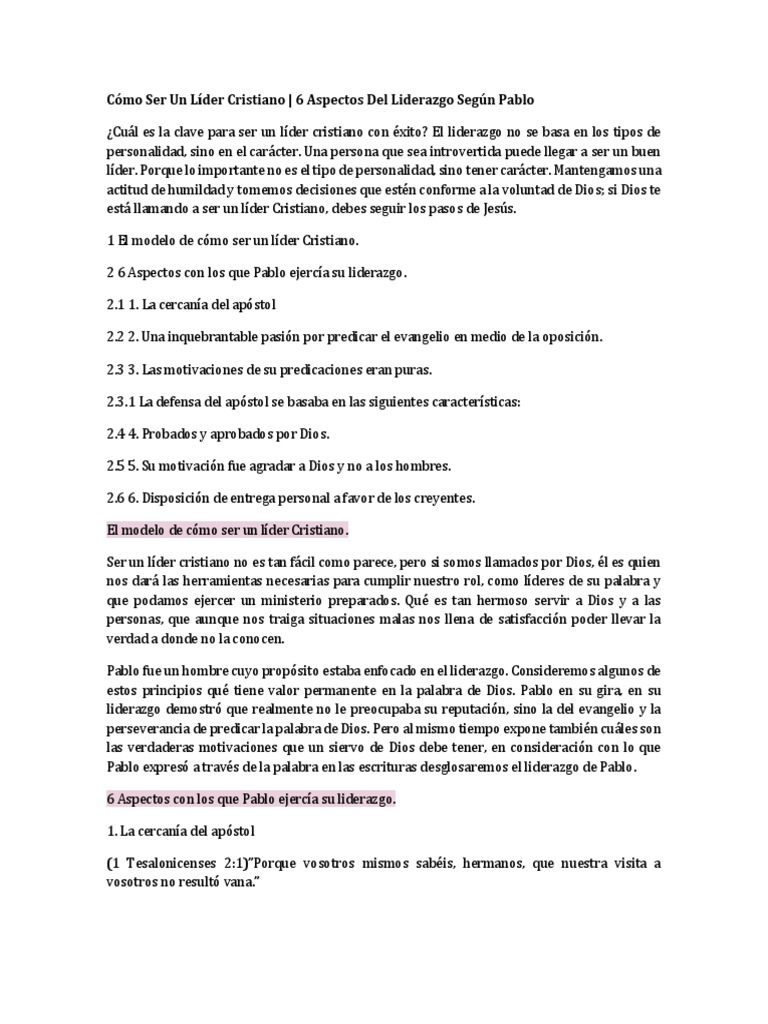 Como Ser Un Líder Cristiano | PDF | Pablo el apóstol | Primera epístola ...