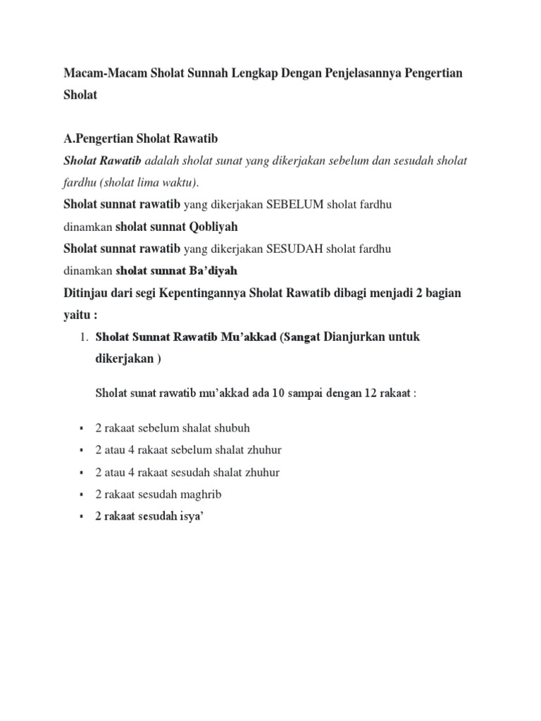 Sholat Rawatib Adalah Sholat Sunat Yang Dikerjakan Sebelum Dan Sesudah Sholat