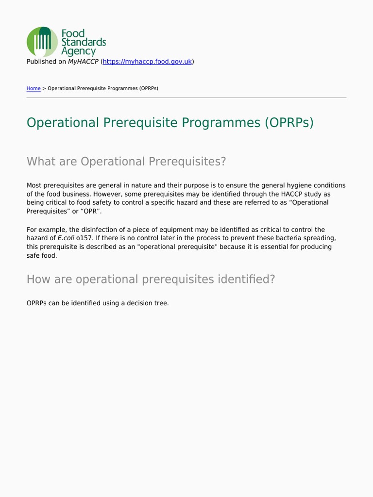 Myhaccp - Operational Prerequisite Programmes Oprps - 2019-02-21 | PDF ...