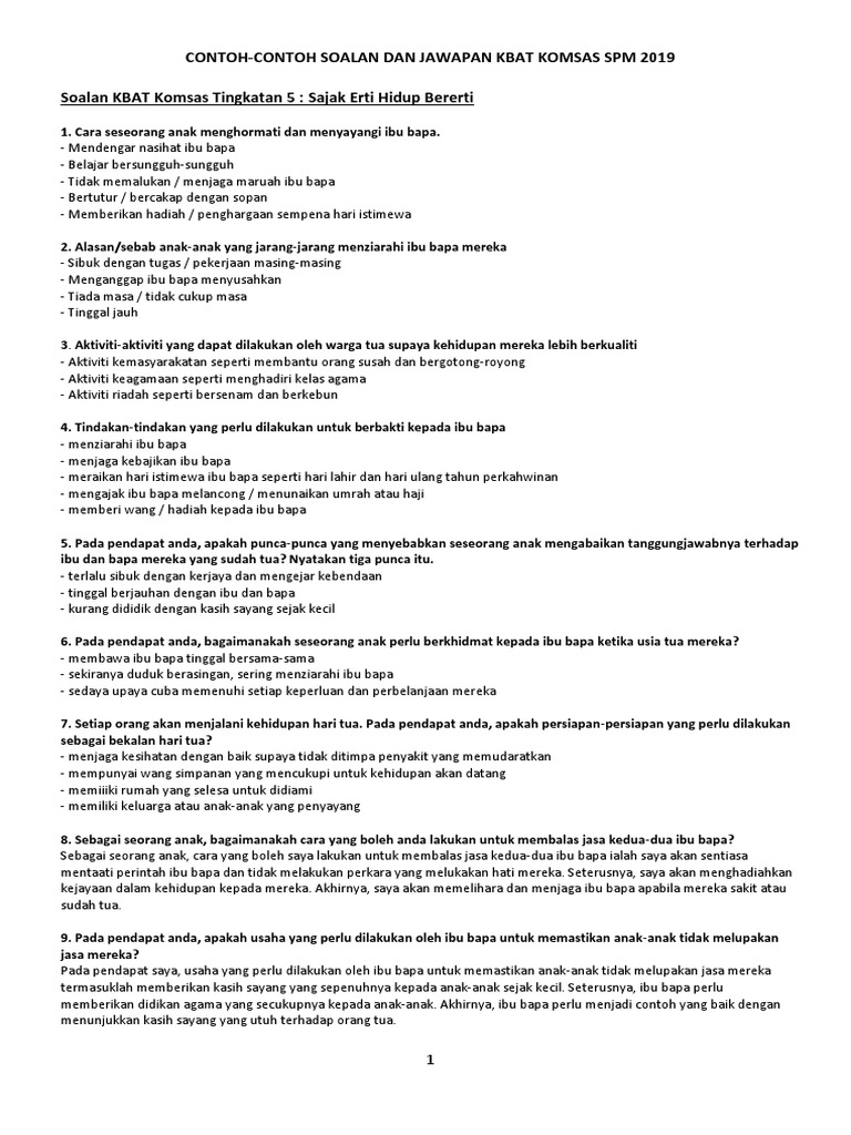 Contoh Kbat Komsas Pdf