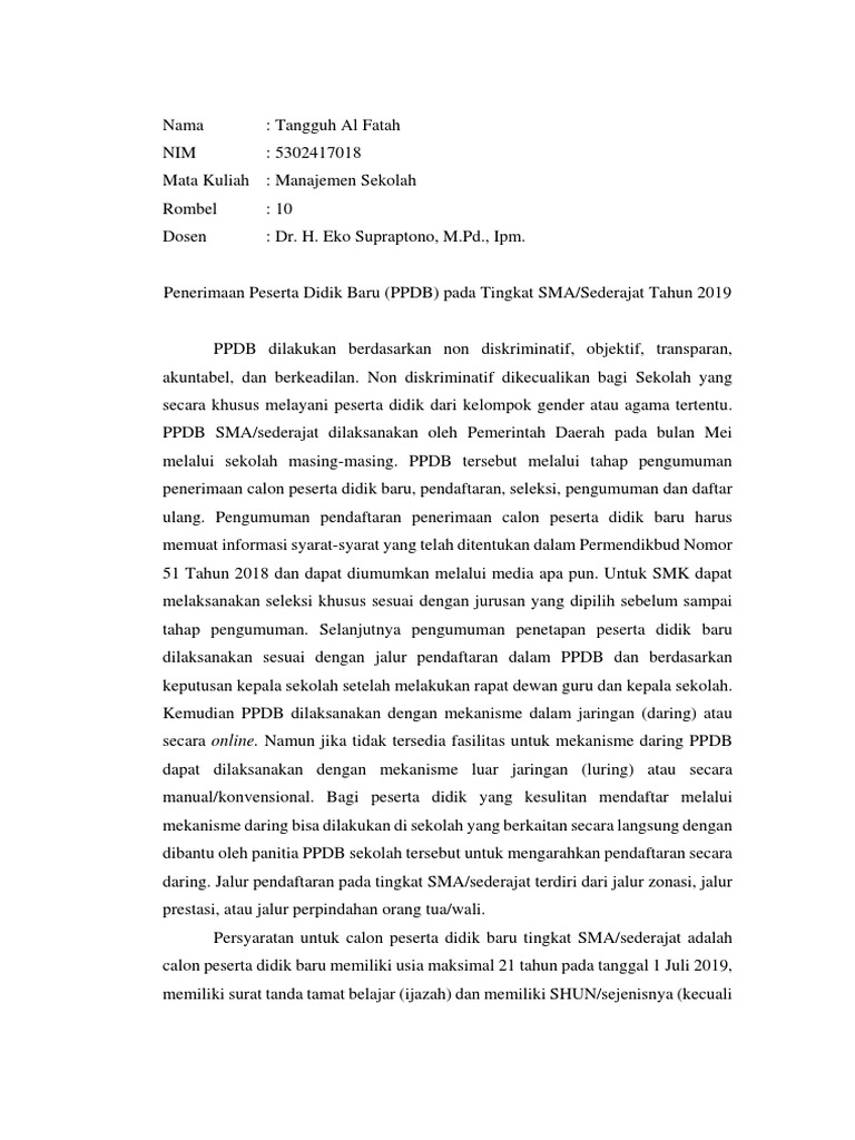Sistem Zonasi PPDB SMA 2019 | PDF