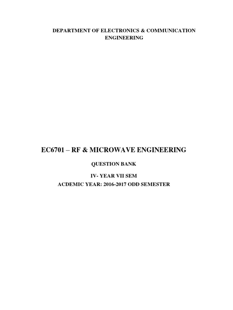 RF & Microwave Engineering Question Bank | PDF | Amplifier | Microwave
