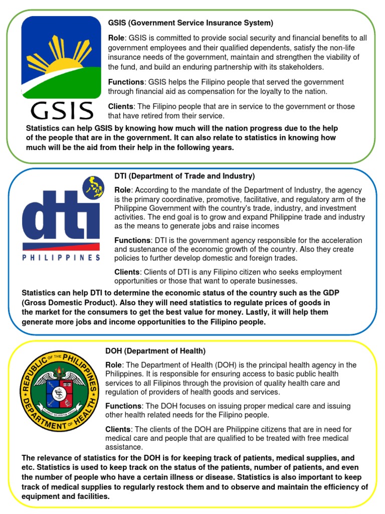 GSIS, DTI, DOH roles, functions and relevance of statistics | PDF ...