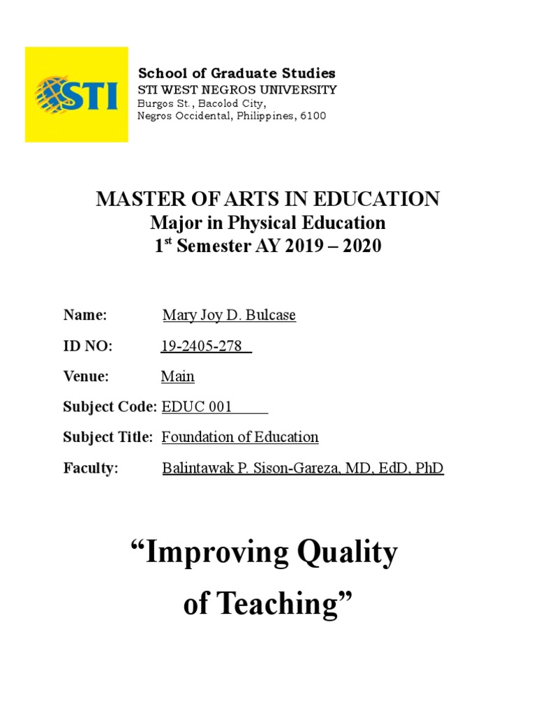 Improving Quality of Teaching | PDF | Classroom | Teachers