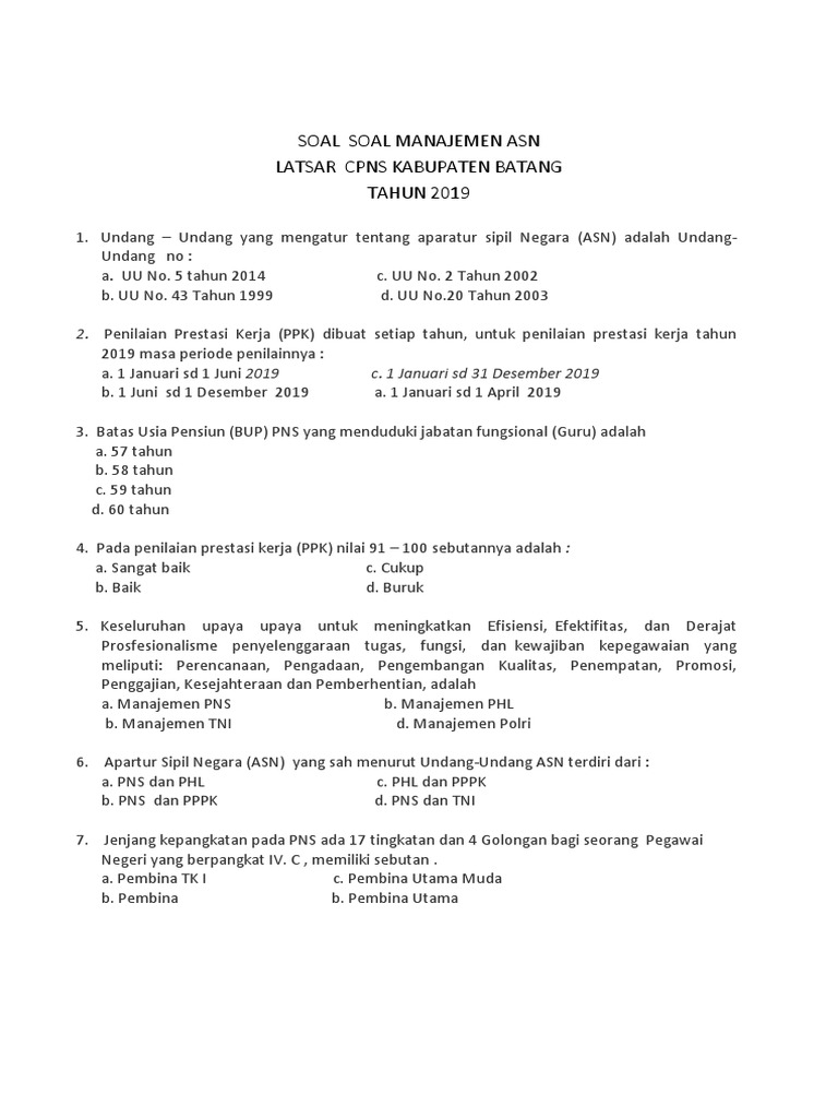 Soal  Latsar CPNS  Manajemen  ASN Ok  Soal  Latsar CPNS  Manajemen  ASN Ok