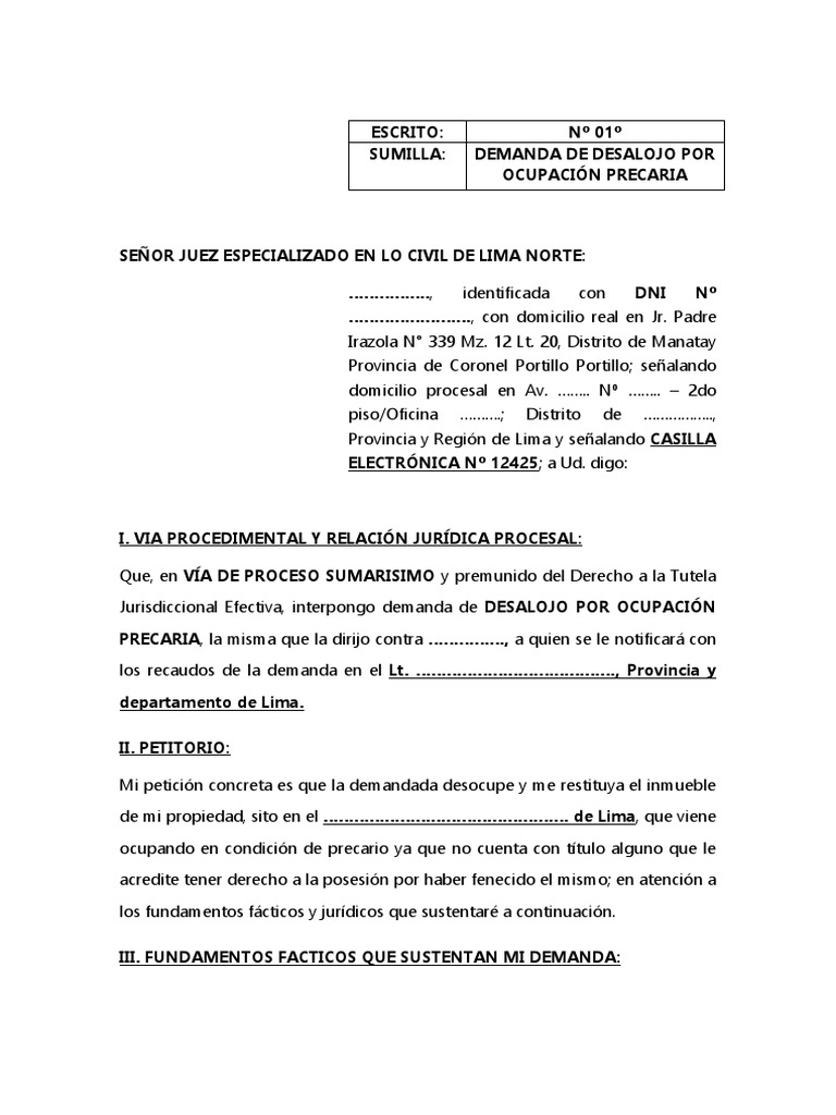 Desalojo | PDF | Propiedad | Demanda judicial