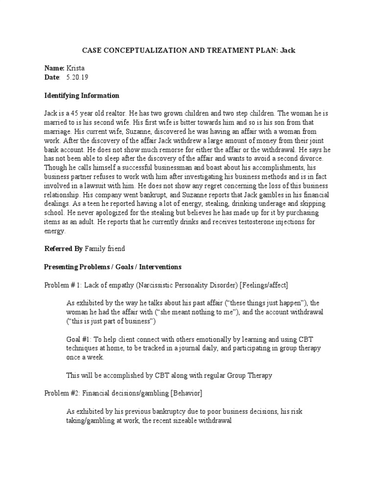 Case Conceptualization and Treatment Plan - Jack | PDF | Cognitive ...