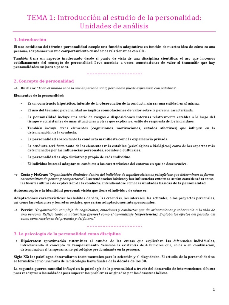 Tema 1 - Ana SR | PDF | Psicología de la personalidad | Comportamiento