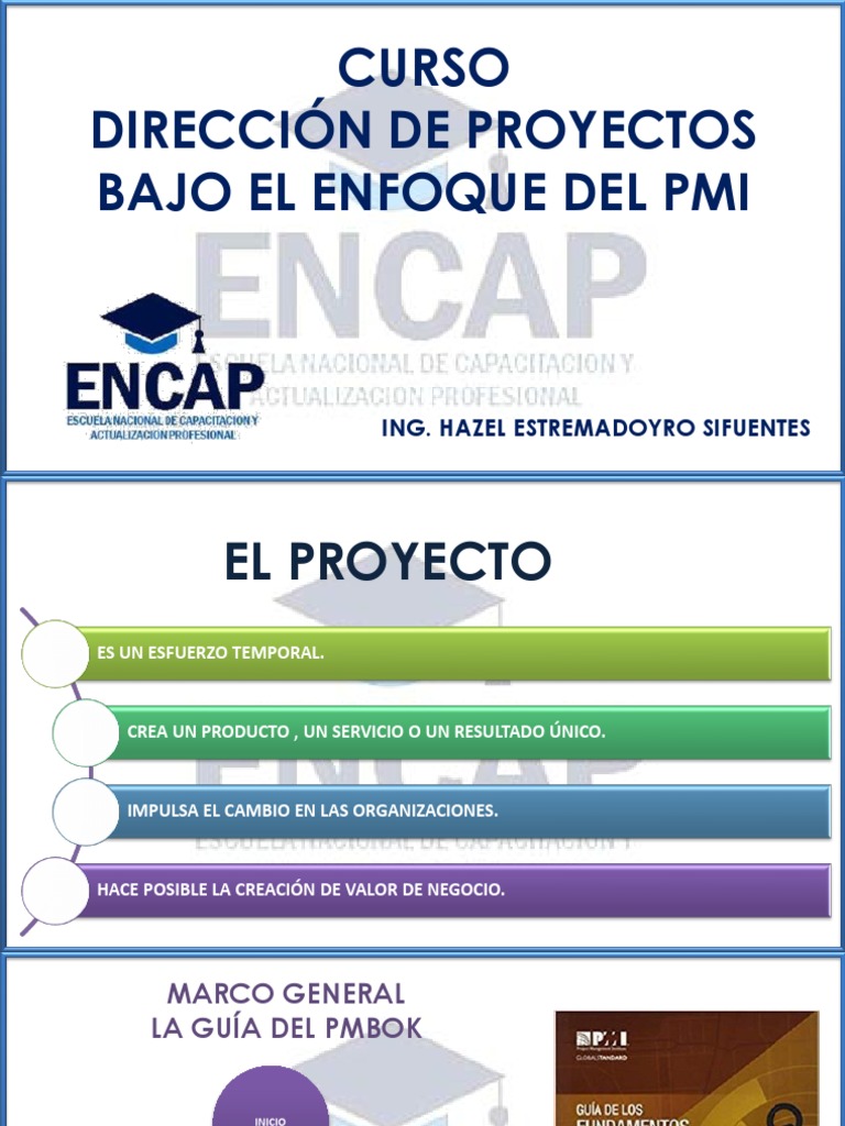 Curso Dirección de Proyectos Bajo El Enfoque Del Pmi: Ing. Hazel ...