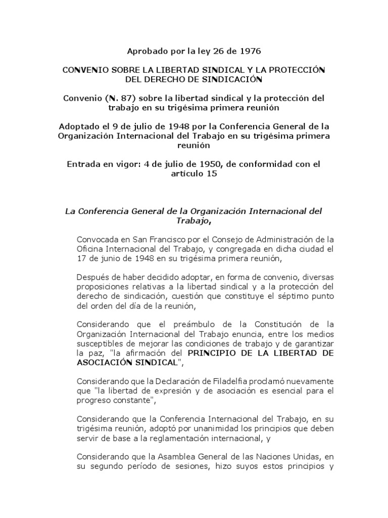 Convenio 87 Oit | PDF | Tratado | Organización Internacional del Trabajo
