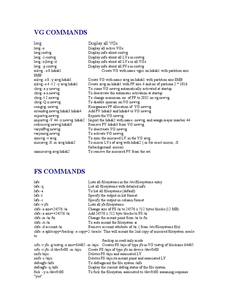 AIX VG Command Reference Guide | PDF | Computer Cluster | Computer Network