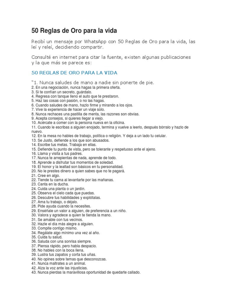 50 Reglas de Oro para la Vida | PDF | Amor