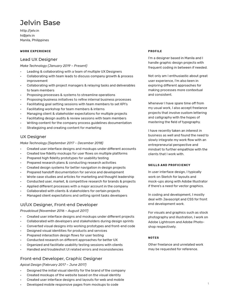 Jelvin Base Lead UX Designer PDF User Interface Design Graphic