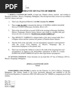 Affidavit of Facts of Birth (Midwife)