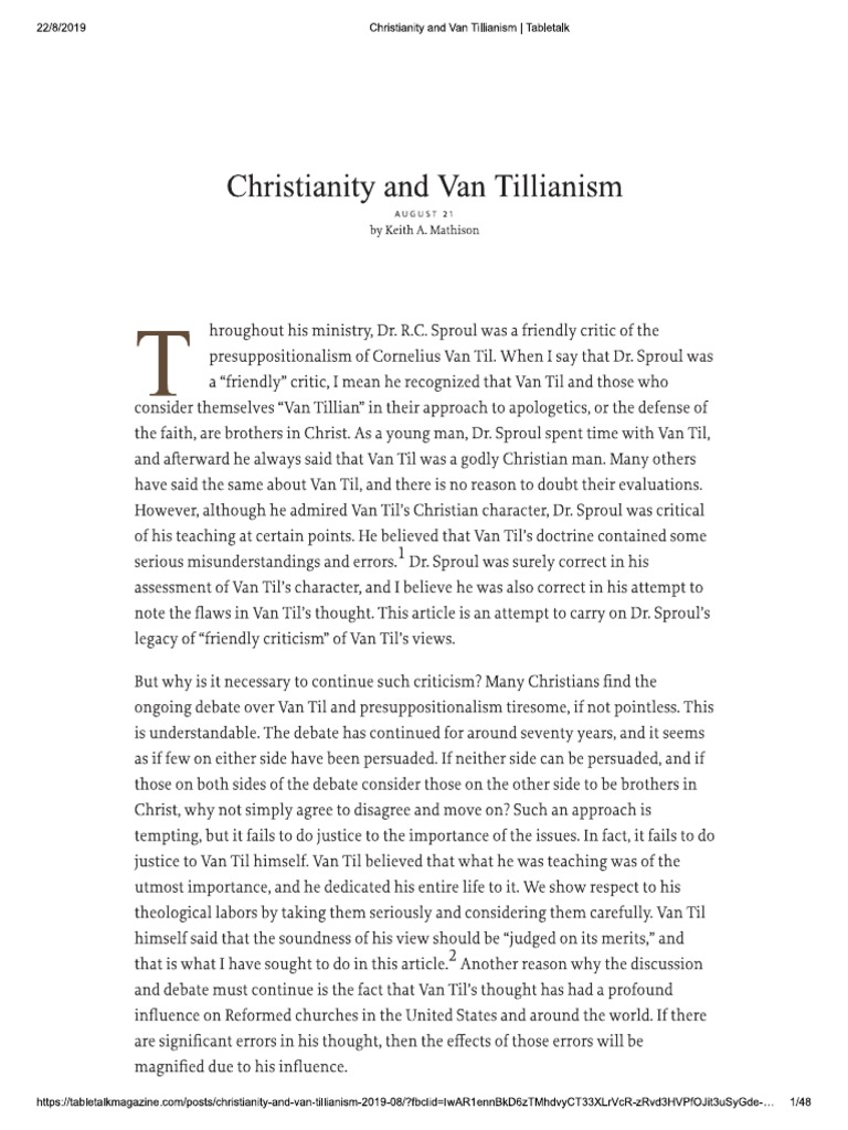 Christianity And Van Tillianism - Tabletalk | PDF