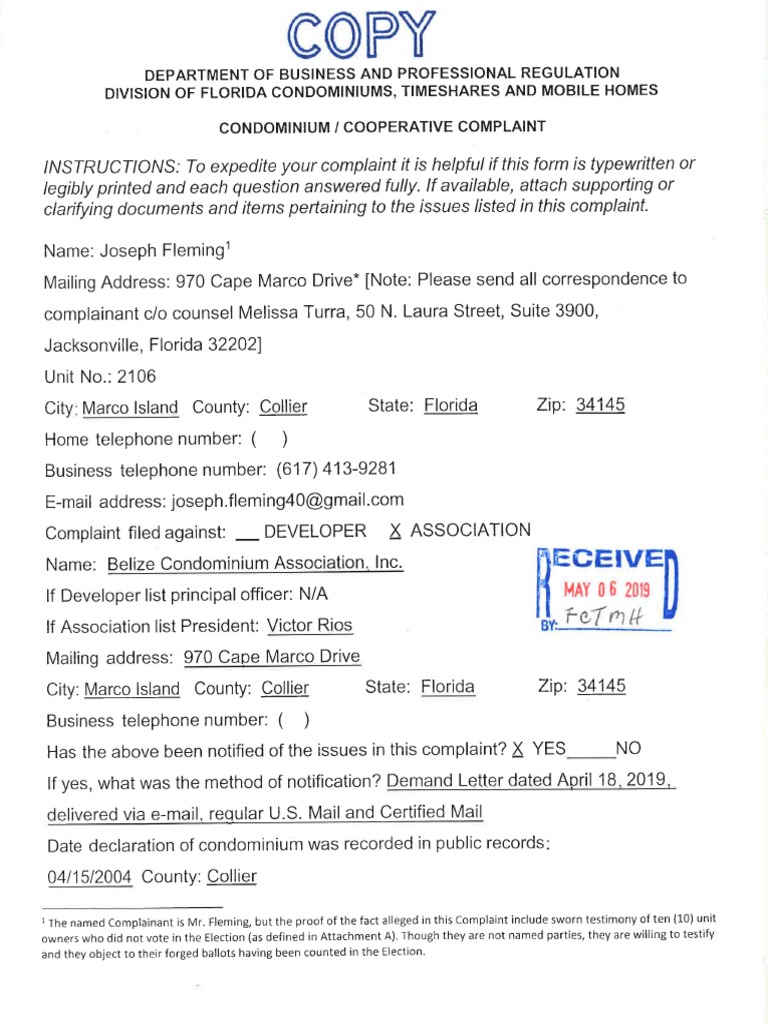 Complaint Filed at DBPR Against Marco Island City Councilor Victor Rios ...