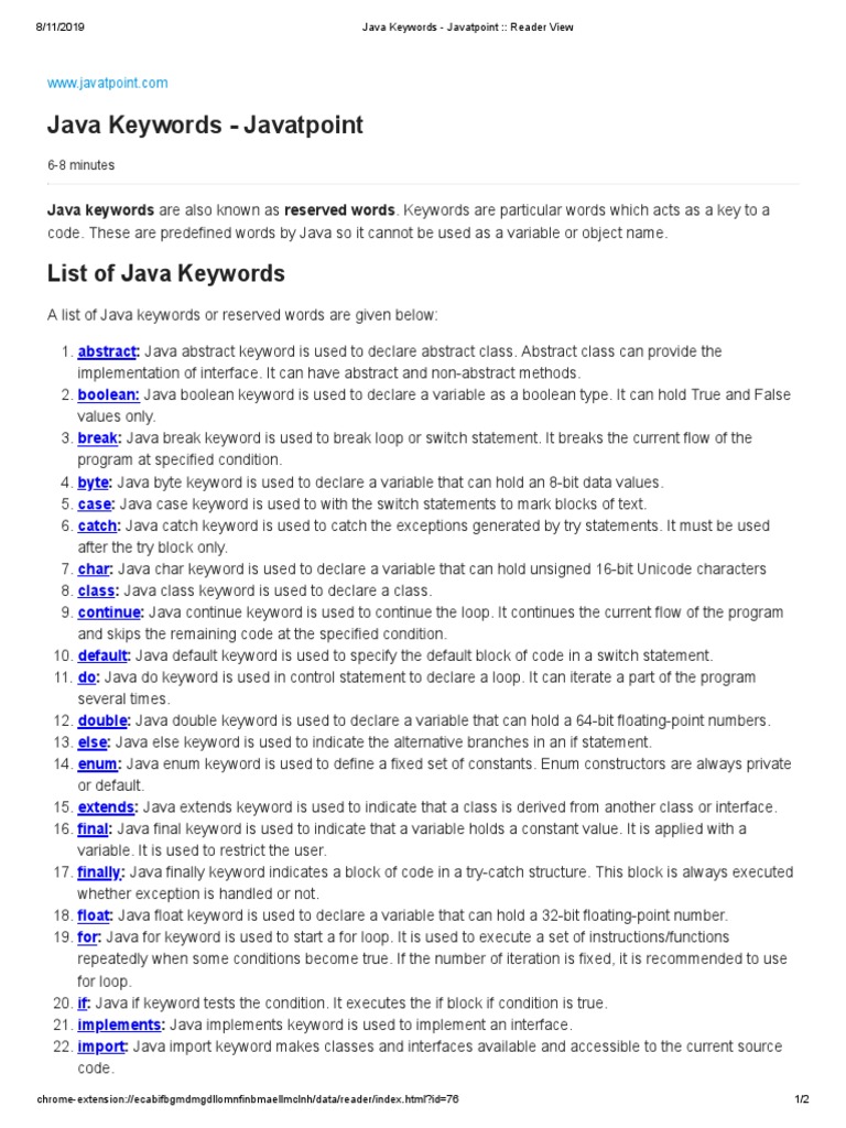 Java Keywords - Javatpoint - Reader View | PDF | Control Flow | Java ...