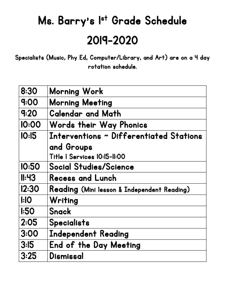 Barry Schedule PDF PDF