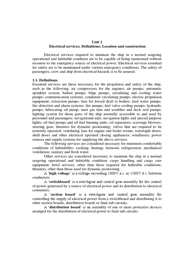 Electrical Services Requirements Defining Essential Services, Location