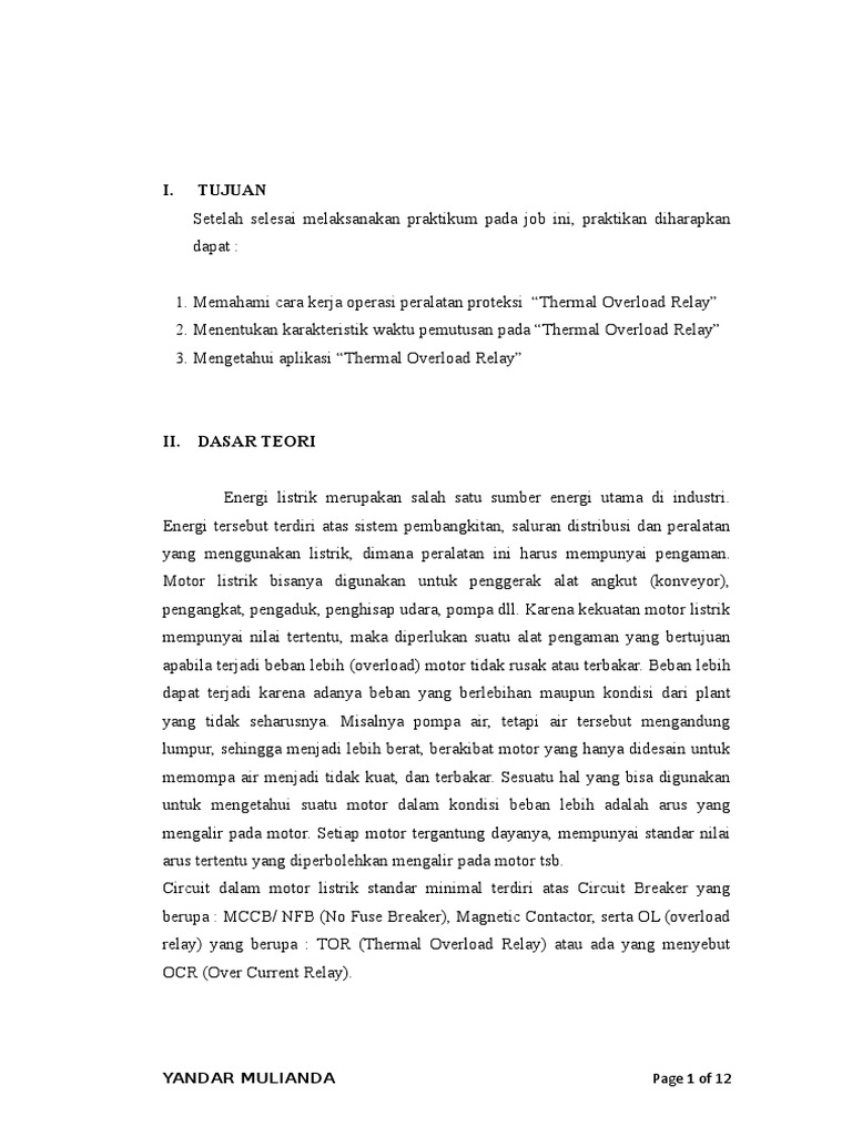 Tripping Time Overload Relay PDF