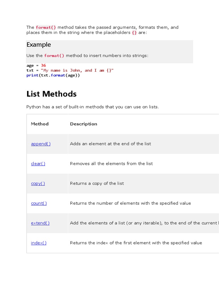 List Methods: Example | PDF | Software Development | Algorithms And ...