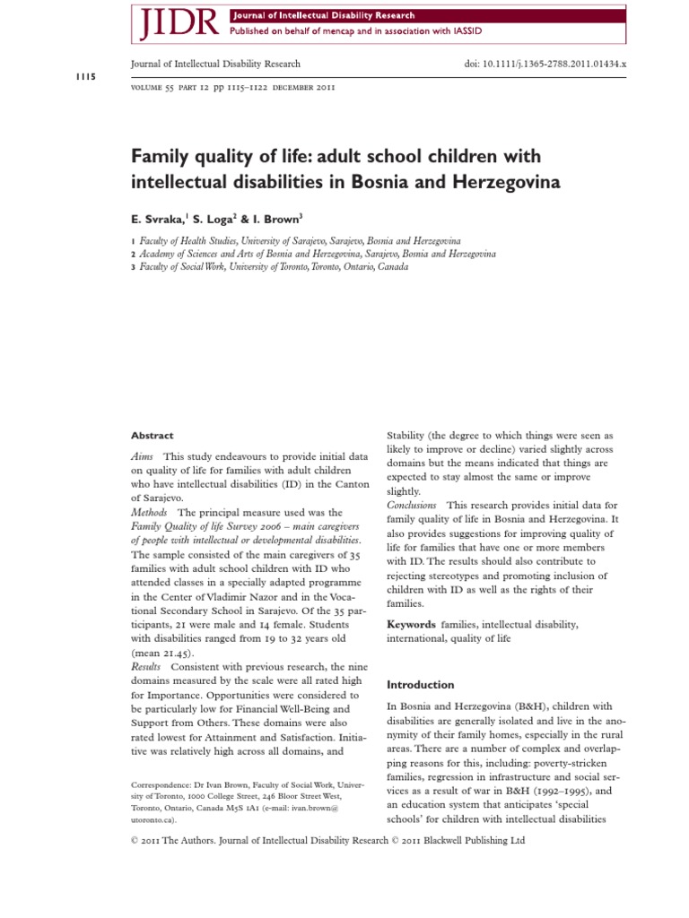 Family Quality of Life: Adult School Children With Intellectual ...