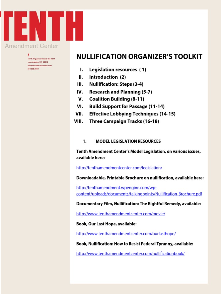 Nullification Organizers Toolkit | PDF | Initiative | Nullification (U ...