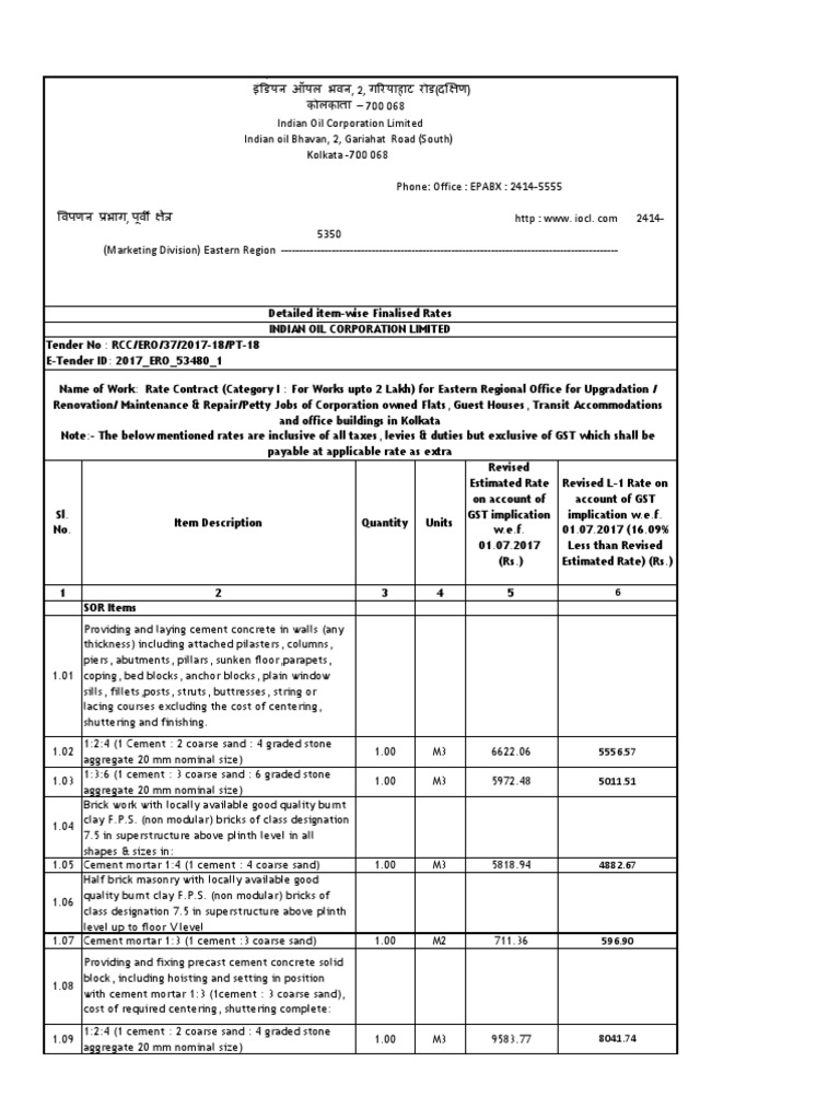 Sor Rate of Indian Oil | PDF | Plaster | Polyvinyl Chloride