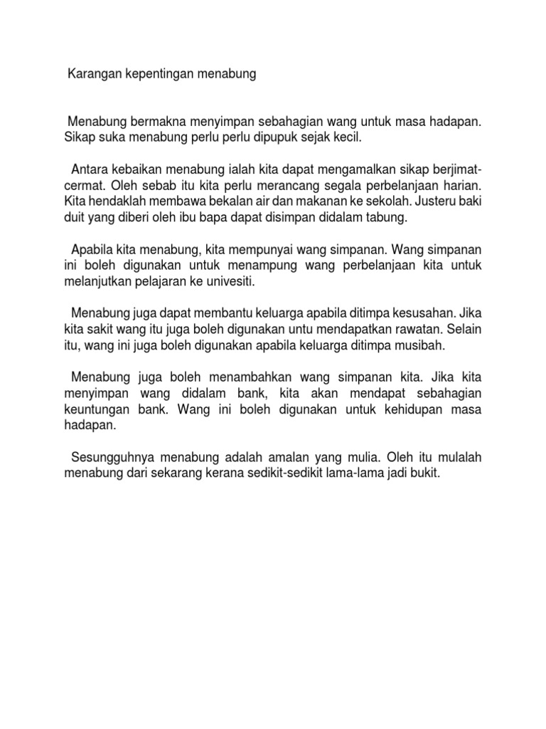 Karangan Kepentingan Menabung Pdf