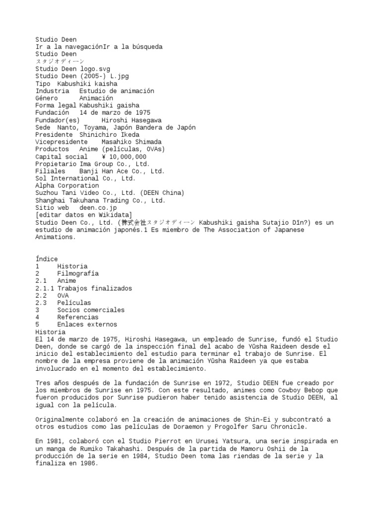 Estudio Deen Companias De Medios De Japon Anime