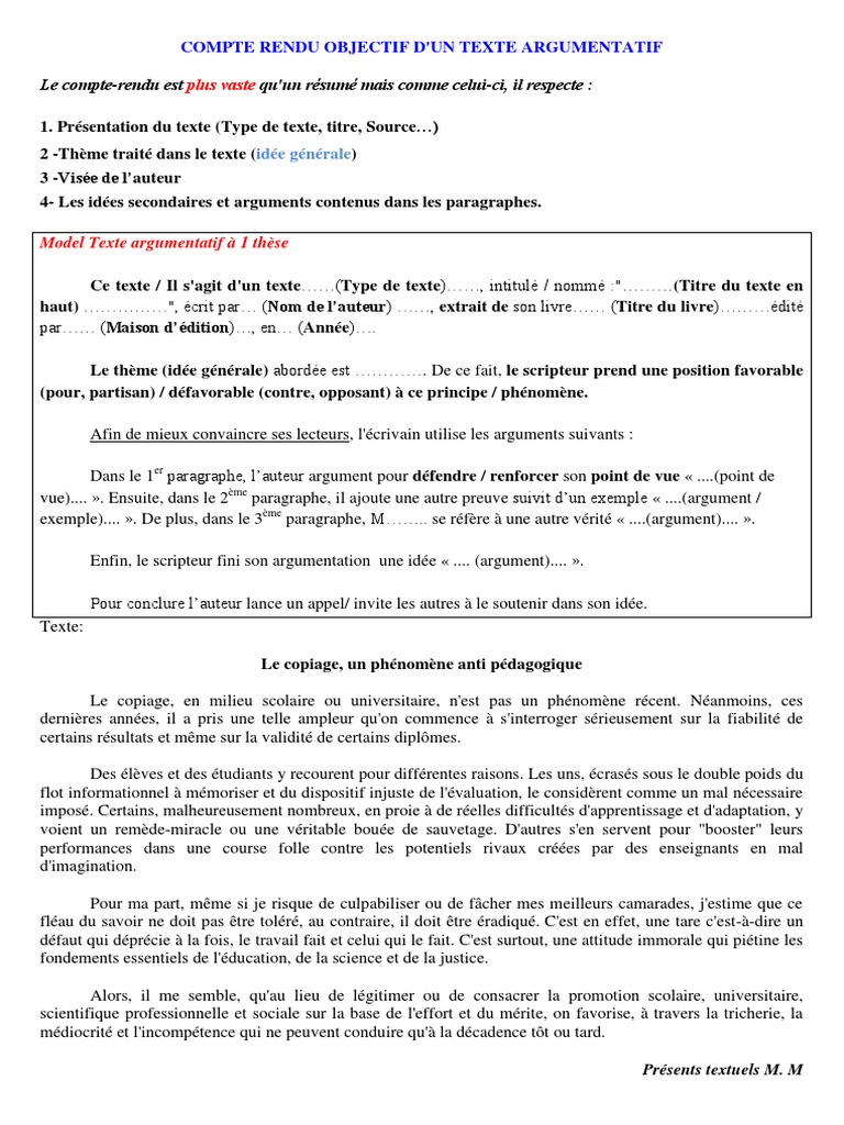 Modele Texte Argumentatif