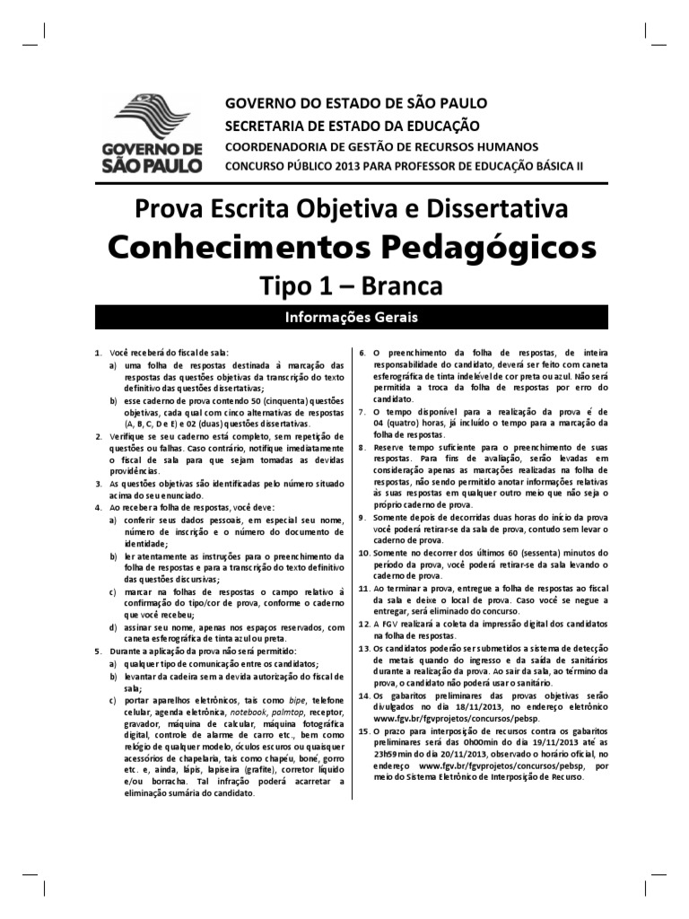 Pebii Prova Conhecimentospedagogicos Tipo 011 PDF | PDF | Pedagogia ...