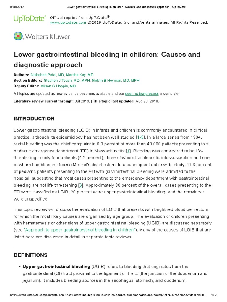 Lower Gastrointestinal Bleeding in Children Causes and Diagnostic