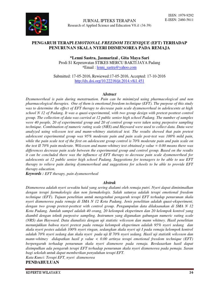 EFT Therapy Reduces Dysmenorrhea Pain | PDF | Emotional Freedom ...