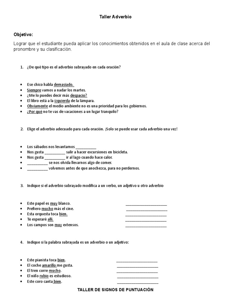 Talleres de Gramática y Puntuación | PDF | Adverbio | Tipología Lingüística