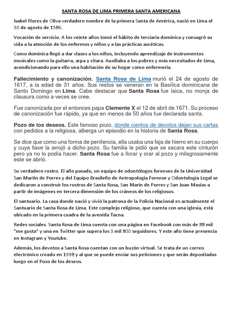 Santa Rosa de Lima: Vida y Legado | PDF | Deforestación | Naturaleza