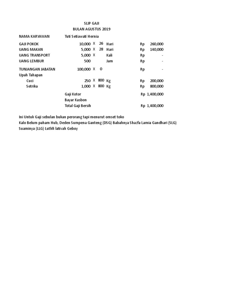 Contoh Slip Gaji Laundry Guru Paud