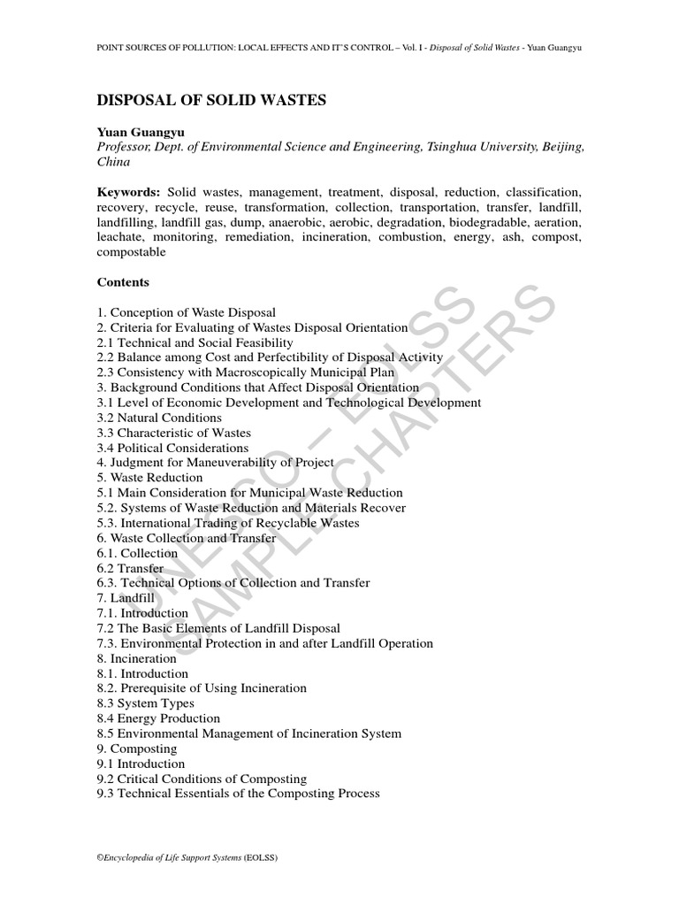 Unesco - Eolss Sample Chapters: Disposal of Solid Wastes | PDF | Waste ...