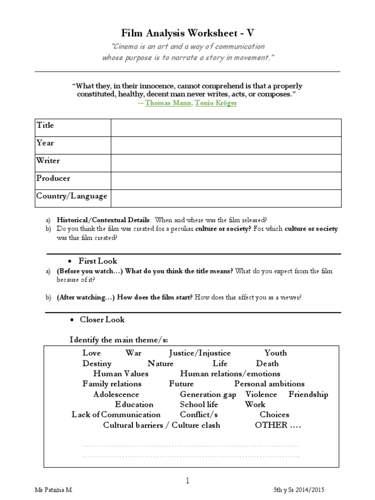 Class Enemy V 2013 Film Analysis Worksheet PDF