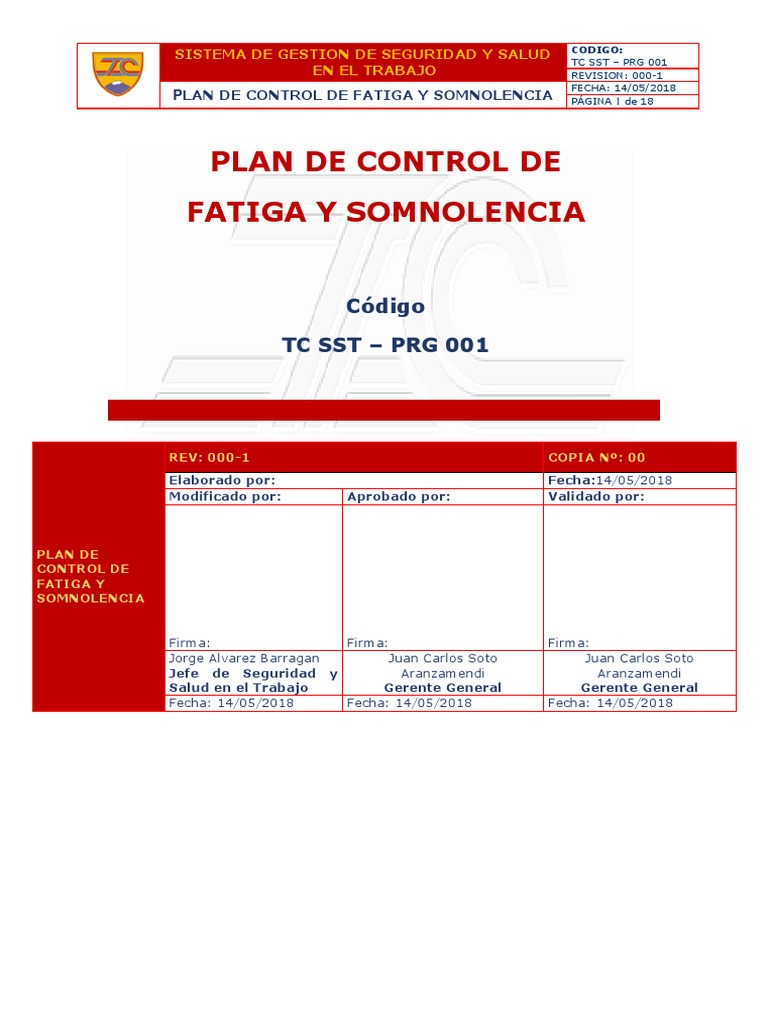 Plan de Control de Fatiga y Somnolencia | PDF | Dormir | Alimentos