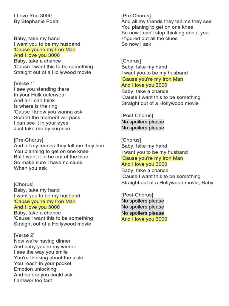 I Love You 3000 Pdf Song Structure