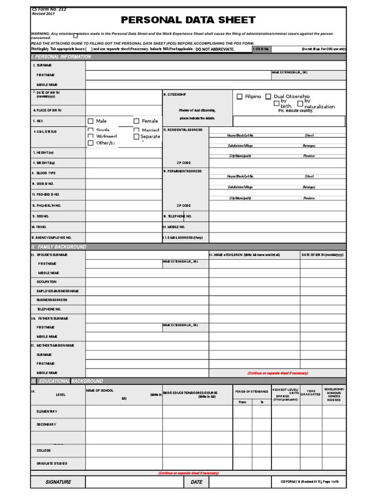 Personal Data Sheet: Filipino Dual Citizenship by Birth by ...