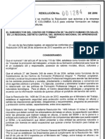 RESOLUCION SENA 001284 Del 08 Marzo 2.016 - Trabajo Seguro en Alturas HSEQ de Colombia