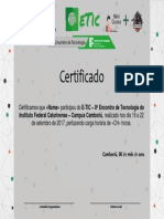 Certificado: - 8º Encontro de Tecnologia Do Instituto Federal Catarinense - Campus Camboriú, Realizado Nos Dia 19 A 22