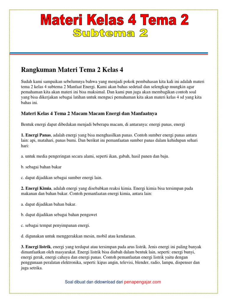 Materi Kelas 4 Tema 2 Revisi 2018 PDF | PDF | Sains & Matematika