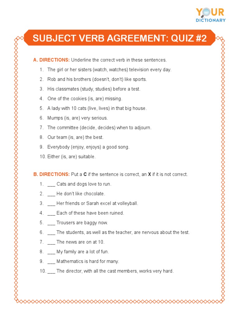 Subject Verb Agreement  PDF Inside Subject Verb Agreement Worksheet