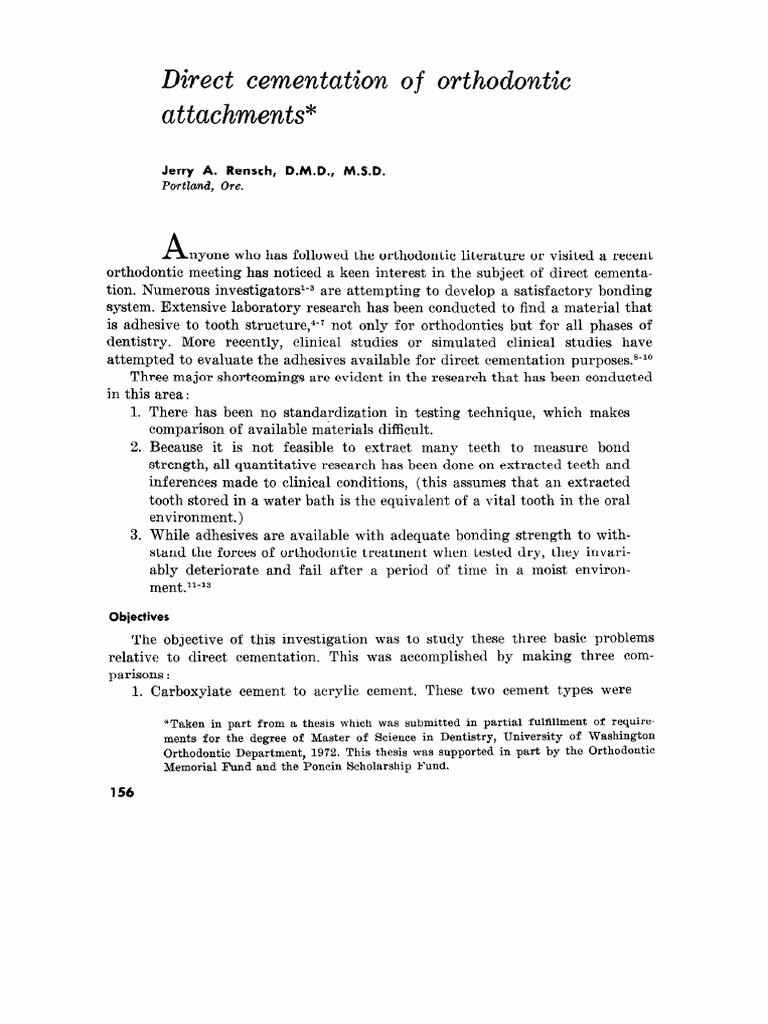 Direct Cementation of Orthodontic Attachments PDF Orthodontics