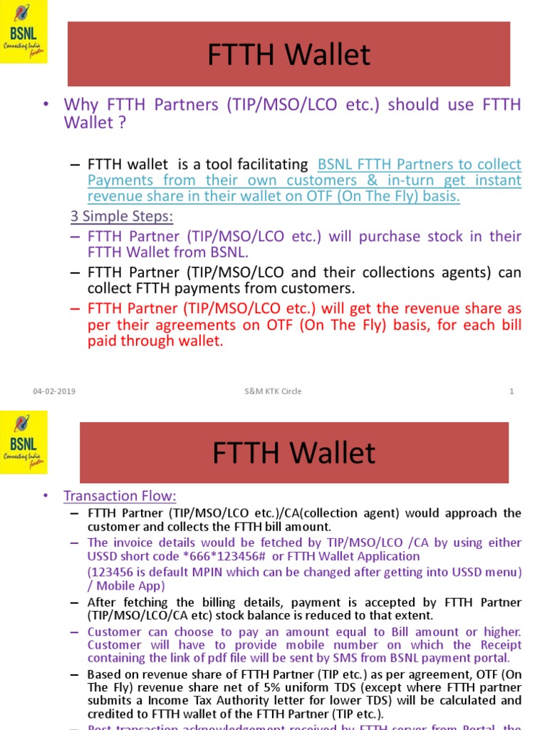 BSNL FTTH Wallet: Partner Payment Guide | PDF