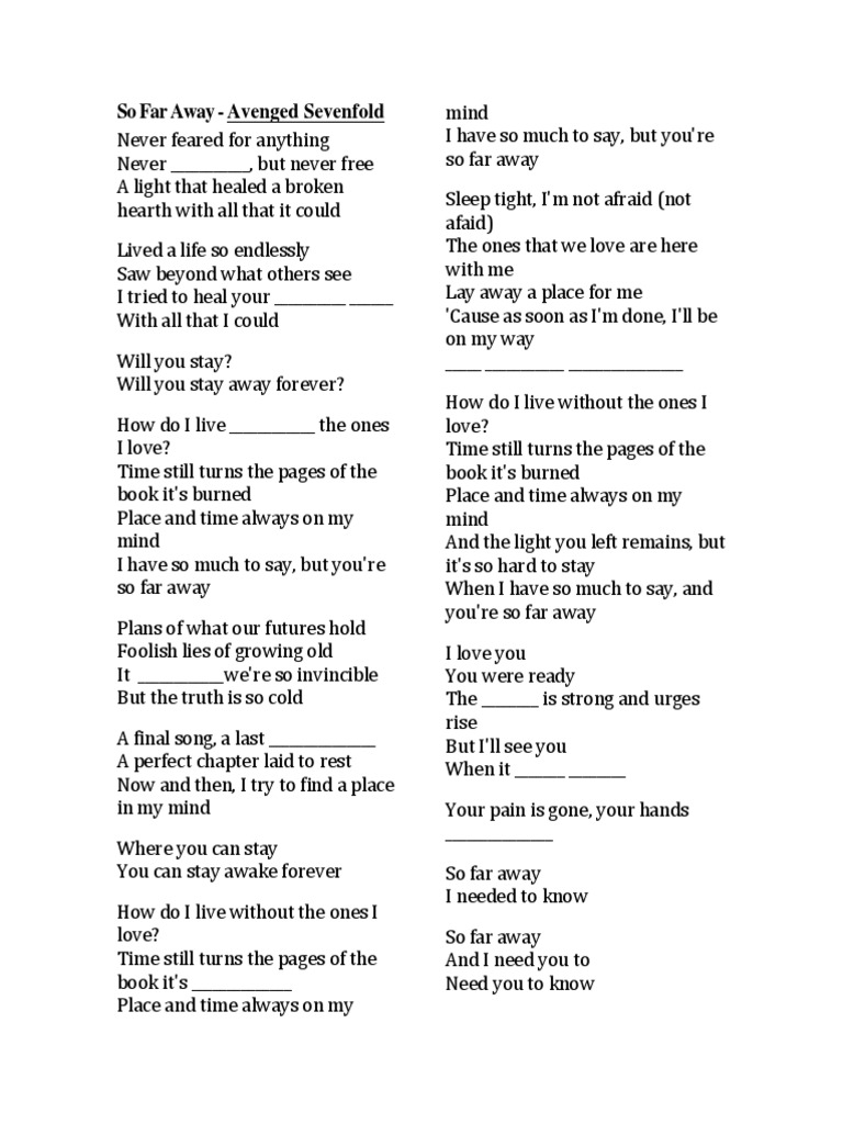 So Far Away - Avenged Sevenfold | PDF