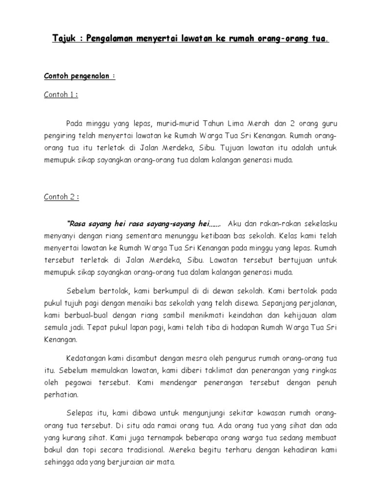 Karangan Yang Bertajuk Pengalaman Menyertai Lawatan Ke